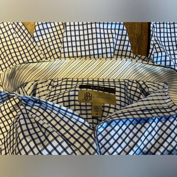 Jhane Barnes Slim Fit Button Up Shirt M Blue Checkered Plaid - Picture 5 of 5